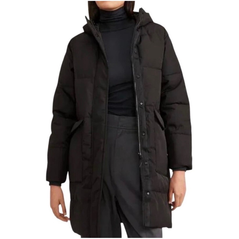 Everlane ReNew Long Puffer Jacket Women Medium Black Excellent Hooded Quilted